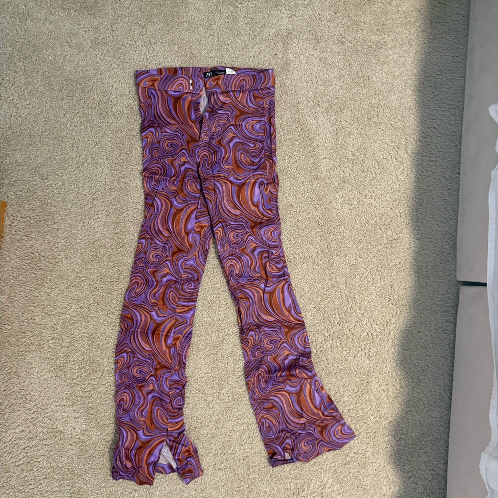 Zara Purple Flare Pants with Paisley Print